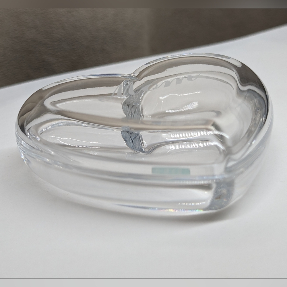 "MOM" Vintage Authentic TIFFANY & CO Lead Crystal HEART Jewelry Trinket Box - Picture 6 of 9